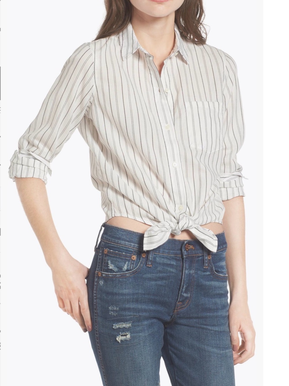 Madewell Stripe Tie Front Cotton Shirt